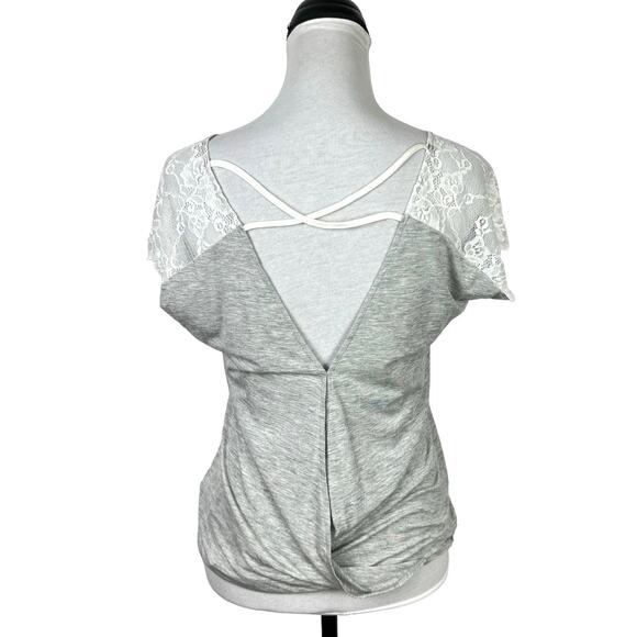 GAP Body NWT Gray & White Lace Cross Back Soft Sleep Tee Casual Top - Picture 5 of 13